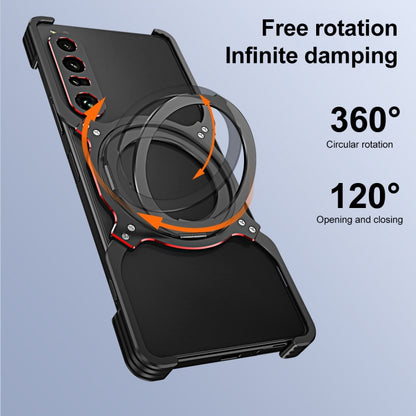 For Sony Xperia 1 IV Mechanical Arm Borderless MagSafe Holder Metal Phone Case(Black Purple) - Sony Cases by buy2fix | Online Shopping UK | buy2fix