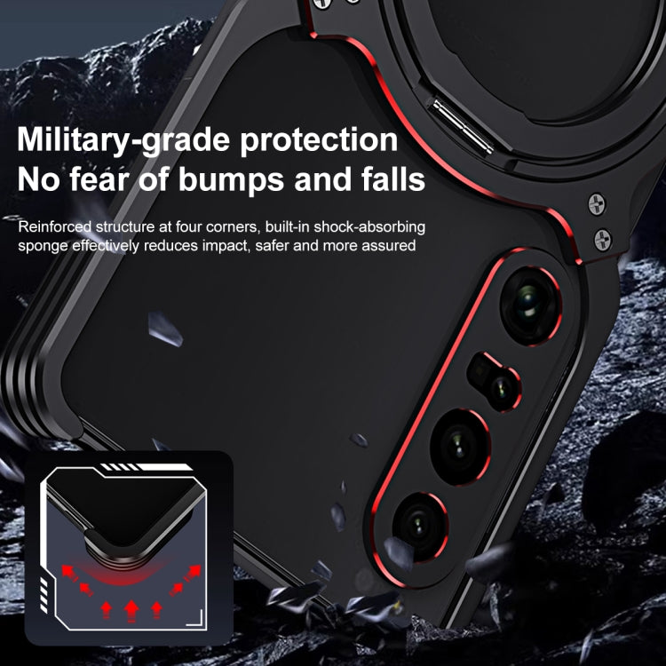 For Sony Xperia 1 IV Mechanical Arm Borderless MagSafe Holder Metal Phone Case(Black Silver) - Sony Cases by buy2fix | Online Shopping UK | buy2fix