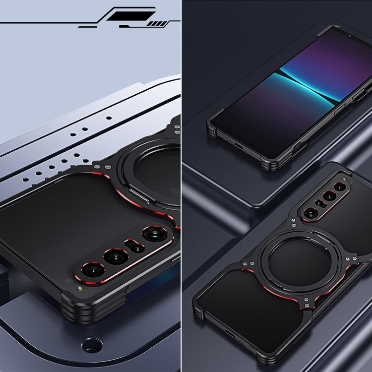 For Sony Xperia 1 V Mechanical Arm Borderless MagSafe Holder Metal Phone Case(Black Red) - Sony Cases by buy2fix | Online Shopping UK | buy2fix