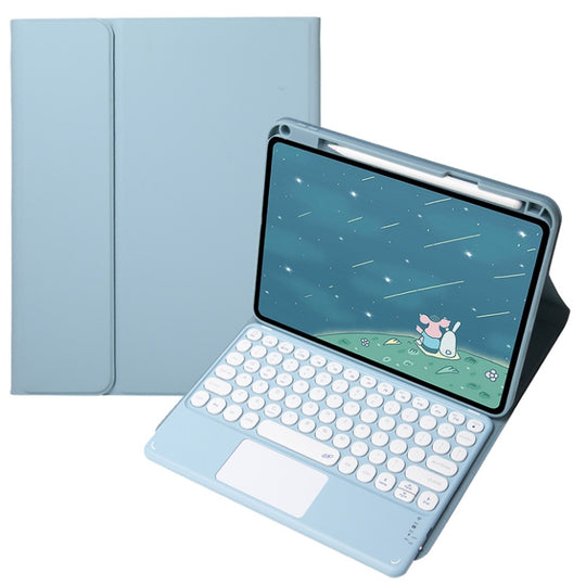 For Infinix Xpad 11 inch Candy Color Round Keys Bluetooth Keyboard Leather Case with Touchpad(Misty Blue)