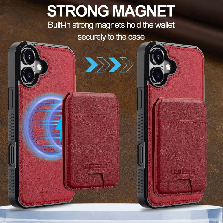 For iPhone 16 LC.IMEEKE L3 Series Detachable RFID Card Bag Magsafe Phone Case(Red) - iPhone 16 Cases by LC.IMEEKE | Online Shopping UK | buy2fix