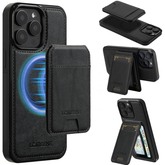 For iPhone 15 Pro Max LC.IMEEKE L3 Series Detachable RFID Card Bag Magsafe Phone Case(Black)