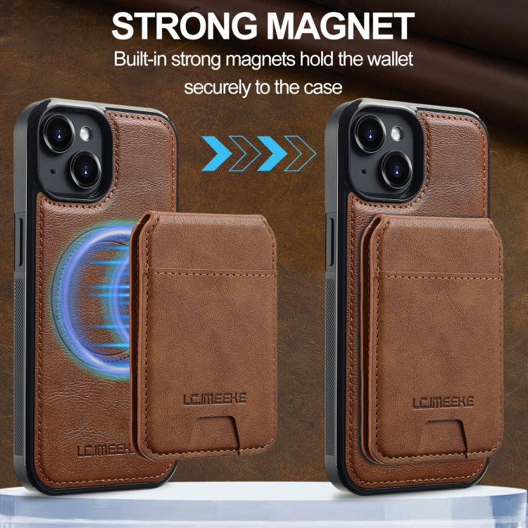 For iPhone 15 LC.IMEEKE L3 Series Detachable RFID Card Bag Magsafe Phone Case(Brown) - iPhone 15 Cases by LC.IMEEKE | Online Shopping UK | buy2fix