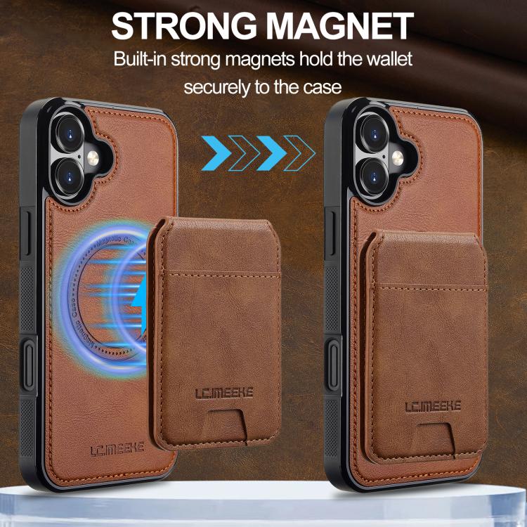 For iPhone 17 LC.IMEEKE L3 Series Detachable RFID Card Bag Magsafe Phone Case(Brown) - iPhone 17 Cases by LC.IMEEKE | Online Shopping UK | buy2fix