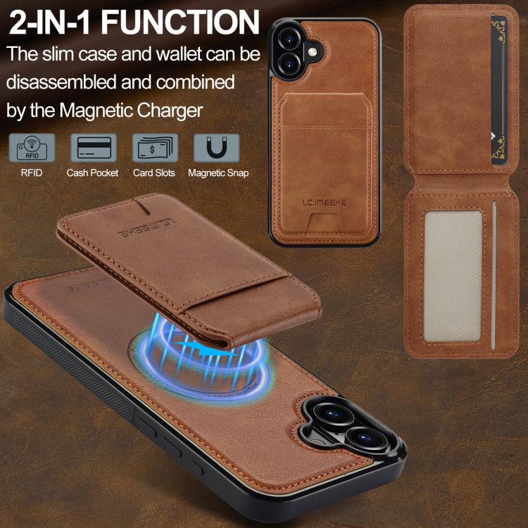 For iPhone 17 LC.IMEEKE L3 Series Detachable RFID Card Bag Magsafe Phone Case(Brown) - iPhone 17 Cases by LC.IMEEKE | Online Shopping UK | buy2fix