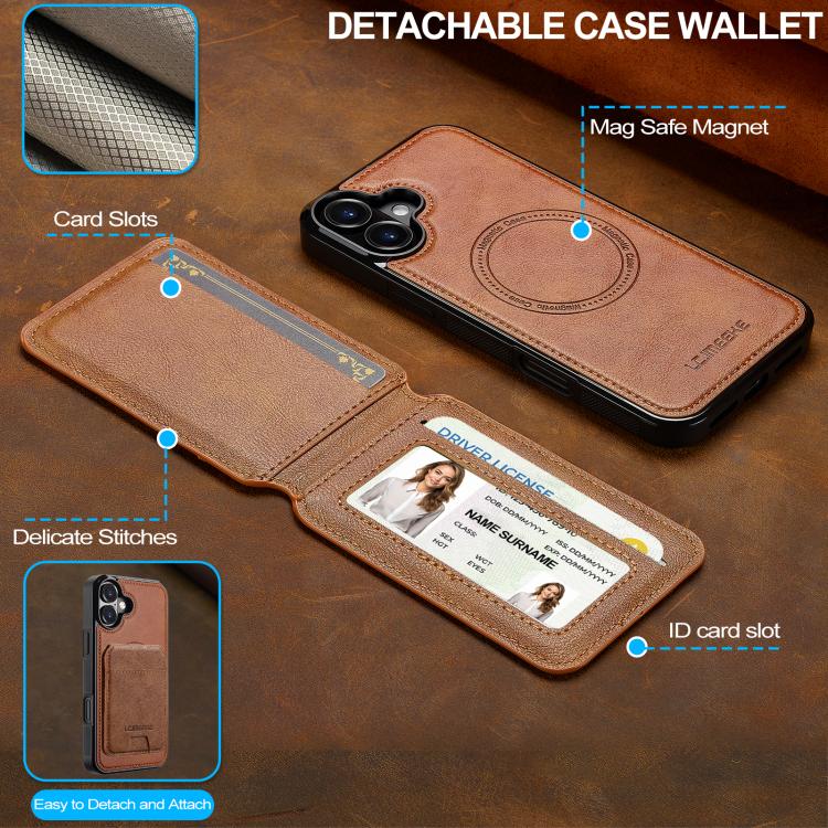 For iPhone 17 LC.IMEEKE L3 Series Detachable RFID Card Bag Magsafe Phone Case(Brown) - iPhone 17 Cases by LC.IMEEKE | Online Shopping UK | buy2fix