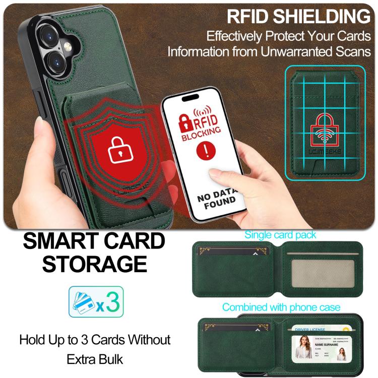 For iPhone 17 LC.IMEEKE L3 Series Detachable RFID Card Bag Magsafe Phone Case(Green) - iPhone 17 Cases by LC.IMEEKE | Online Shopping UK | buy2fix