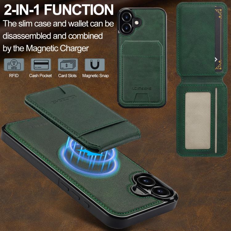 For iPhone 17 LC.IMEEKE L3 Series Detachable RFID Card Bag Magsafe Phone Case(Green) - iPhone 17 Cases by LC.IMEEKE | Online Shopping UK | buy2fix