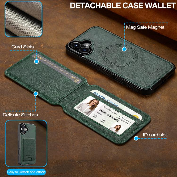For iPhone 17 LC.IMEEKE L3 Series Detachable RFID Card Bag Magsafe Phone Case(Green) - iPhone 17 Cases by LC.IMEEKE | Online Shopping UK | buy2fix