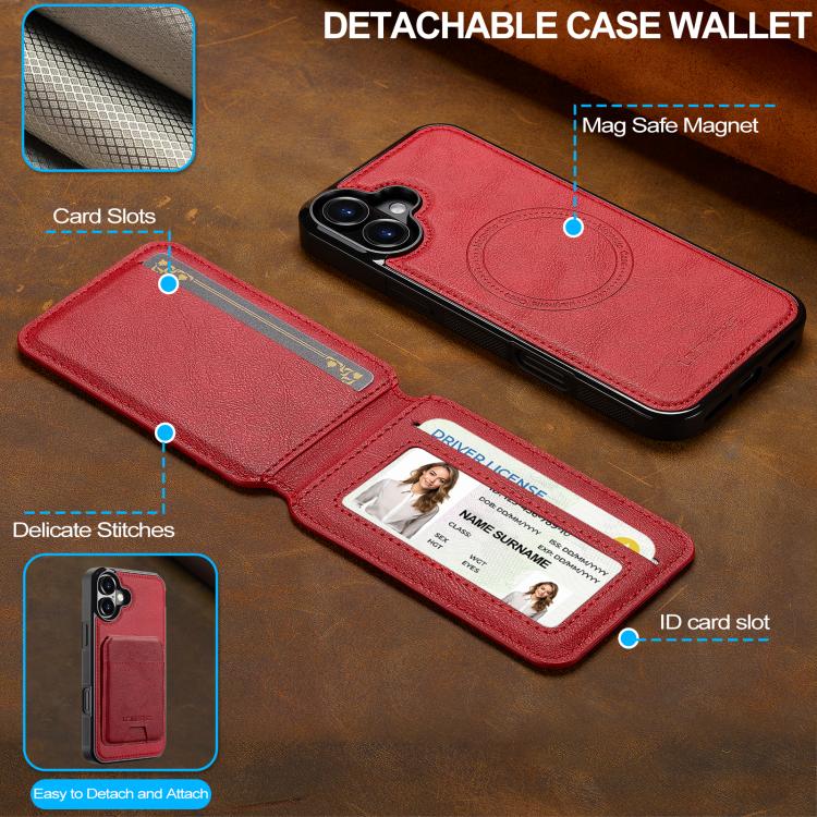 For iPhone 17 LC.IMEEKE L3 Series Detachable RFID Card Bag Magsafe Phone Case(Red) - iPhone 17 Cases by LC.IMEEKE | Online Shopping UK | buy2fix