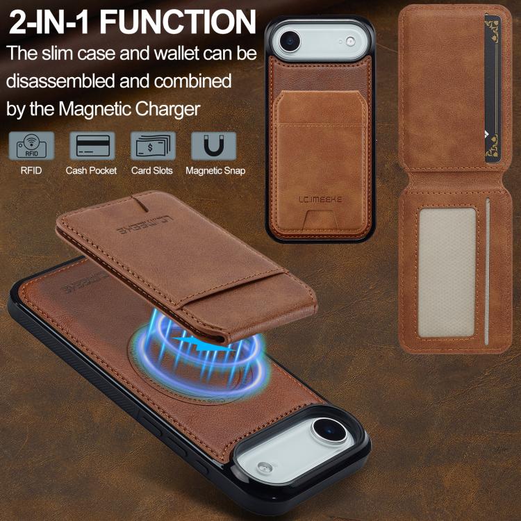 For iPhone 17 Air LC.IMEEKE L3 Series Detachable RFID Card Bag Magsafe Phone Case(Brown) - iPhone 17 Air Cases by LC.IMEEKE | Online Shopping UK | buy2fix