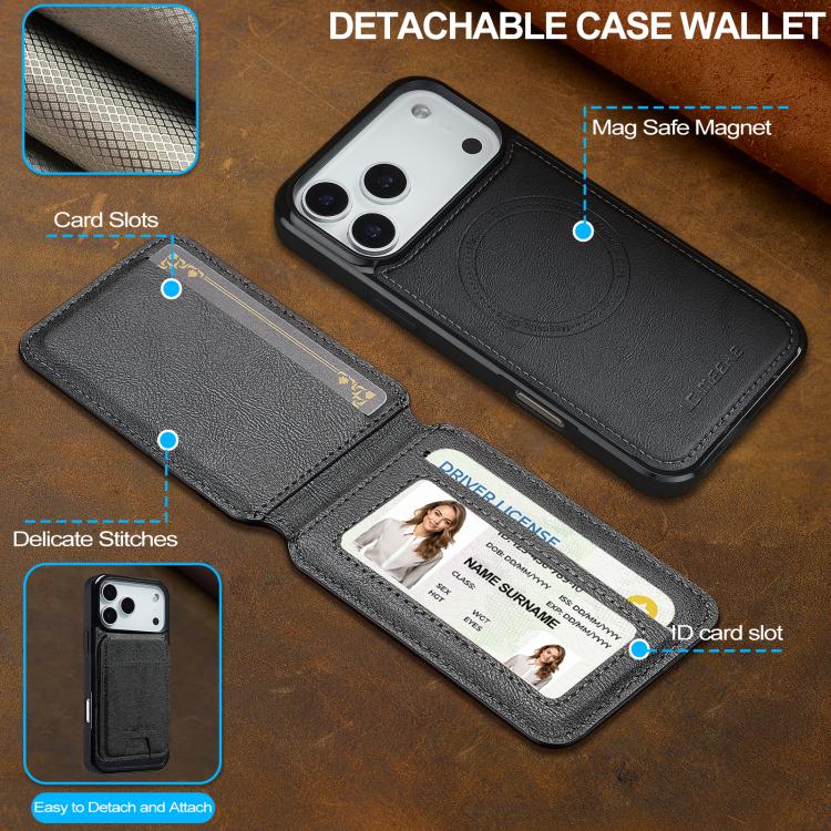 For iPhone 17 Pro LC.IMEEKE L3 Series Detachable RFID Card Bag Magsafe Phone Case(Black) - iPhone 17 Pro Cases by LC.IMEEKE | Online Shopping UK | buy2fix
