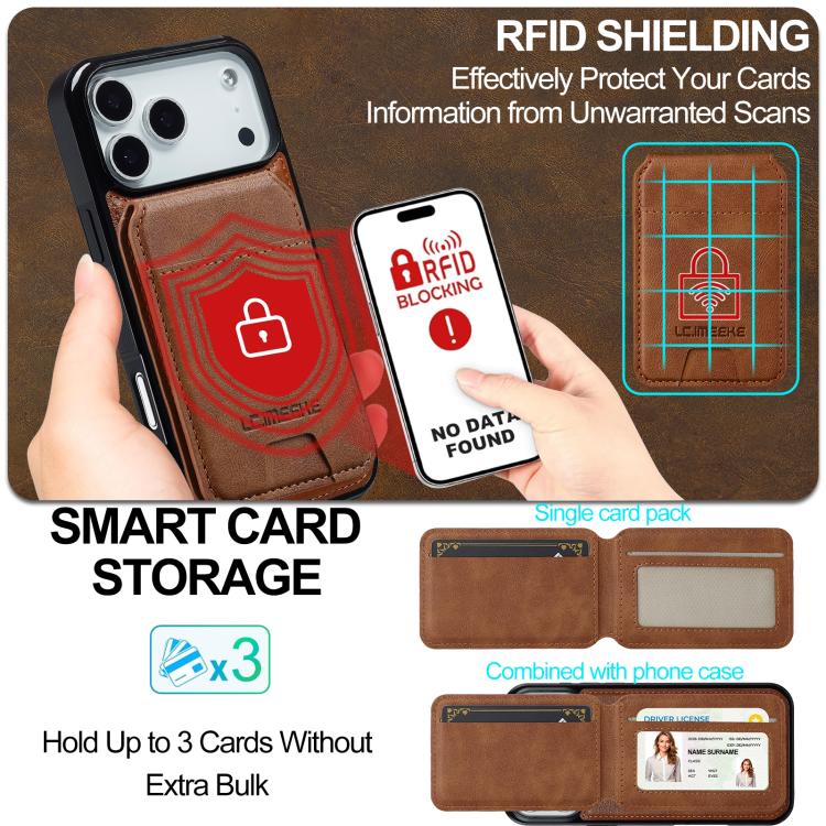 For iPhone 17 Pro LC.IMEEKE L3 Series Detachable RFID Card Bag Magsafe Phone Case(Brown) - iPhone 17 Pro Cases by LC.IMEEKE | Online Shopping UK | buy2fix