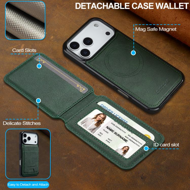 For iPhone 17 Pro LC.IMEEKE L3 Series Detachable RFID Card Bag Magsafe Phone Case(Green) - iPhone 17 Pro Cases by LC.IMEEKE | Online Shopping UK | buy2fix