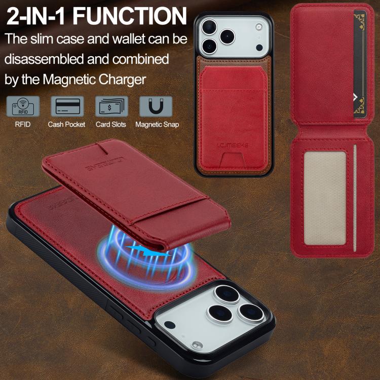 For iPhone 17 Pro LC.IMEEKE L3 Series Detachable RFID Card Bag Magsafe Phone Case(Red) - iPhone 17 Pro Cases by LC.IMEEKE | Online Shopping UK | buy2fix