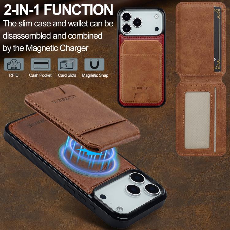 For iPhone 17 Pro Max LC.IMEEKE L3 Series Detachable RFID Card Bag Magsafe Phone Case(Brown) - iPhone 17 Pro Max Cases by LC.IMEEKE | Online Shopping UK | buy2fix