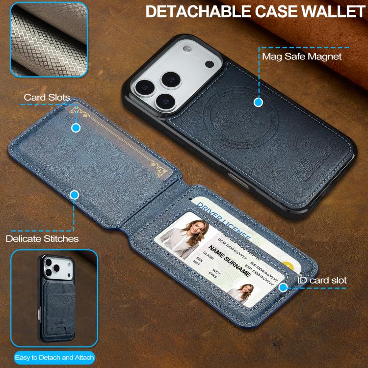 For iPhone 17 Pro Max LC.IMEEKE L3 Series Detachable RFID Card Bag Magsafe Phone Case(Blue) - iPhone 17 Pro Max Cases by LC.IMEEKE | Online Shopping UK | buy2fix