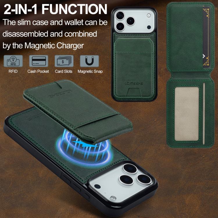 For iPhone 17 Pro Max LC.IMEEKE L3 Series Detachable RFID Card Bag Magsafe Phone Case(Green) - iPhone 17 Pro Max Cases by LC.IMEEKE | Online Shopping UK | buy2fix