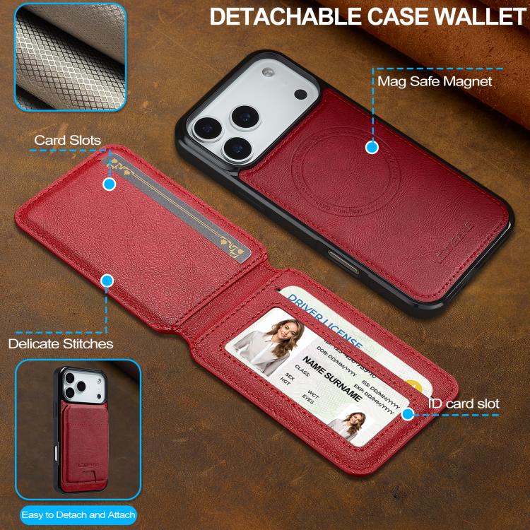 For iPhone 17 Pro Max LC.IMEEKE L3 Series Detachable RFID Card Bag Magsafe Phone Case(Red) - iPhone 17 Pro Max Cases by LC.IMEEKE | Online Shopping UK | buy2fix