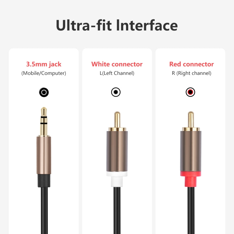 3.5mm Male to 2 RCA Male Audio Cable Amplifier Connector, Length:1m(Black Grey) - RCA Cable by buy2fix | Online Shopping UK | buy2fix