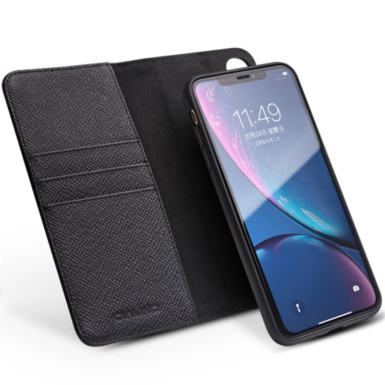 For iPhone XR QIALINO 2 in 1 Cross Texture Top-grain Leather  + PC + TPU Horizontal Flip Leather Case with Holder & Card Slots(Black) - More iPhone Cases by QIALINO | Online Shopping UK | buy2fix