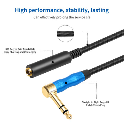 6.35mm 1/4 TRS Male Stereo Elbow to Female Electric Guitar Audio Cable, Length:1.8m(Black Blue) - Microphone Audio Cable & Connector by buy2fix | Online Shopping UK | buy2fix