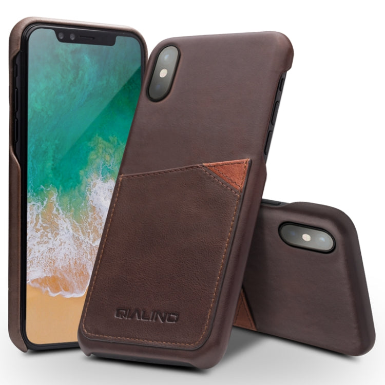 For iPhone X / XS QIALINO Shockproof Cowhide Leather Protective Case with Card Slot(Dark Brown) - More iPhone Cases by QIALINO | Online Shopping UK | buy2fix