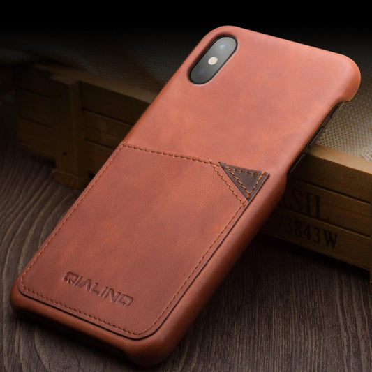 For iPhone X / XS QIALINO Shockproof Cowhide Leather Protective Case with Card Slot(Light Brown) by QIALINO