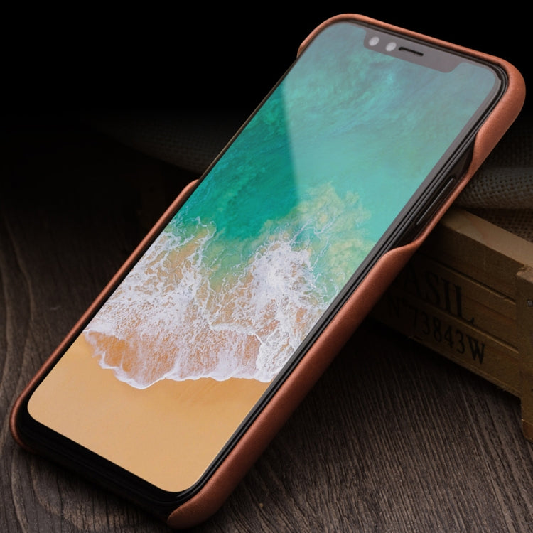 For iPhone X / XS QIALINO Shockproof Cowhide Leather Protective Case with Card Slot(Light Brown) - More iPhone Cases by QIALINO | Online Shopping UK | buy2fix