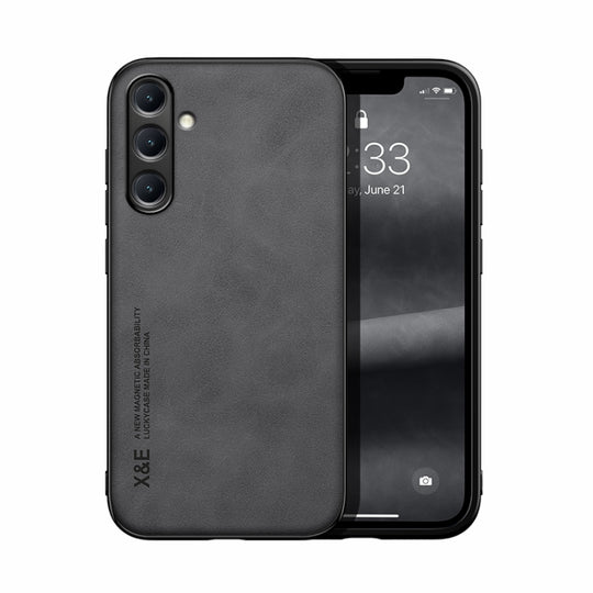 For Samsung Galaxy S24 FE 5G Skin Feel Magnetic Leather Back Phone Case(Dark Grey)