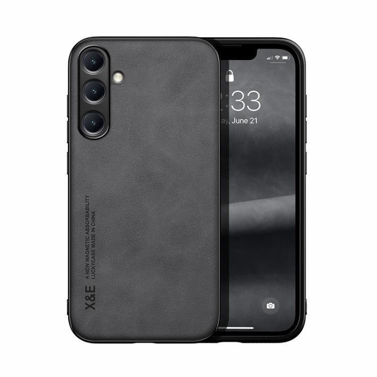 For Samsung Galaxy S25+ 5G Skin Feel Magnetic Leather Back Phone Case(Dark Grey) by buy2fix