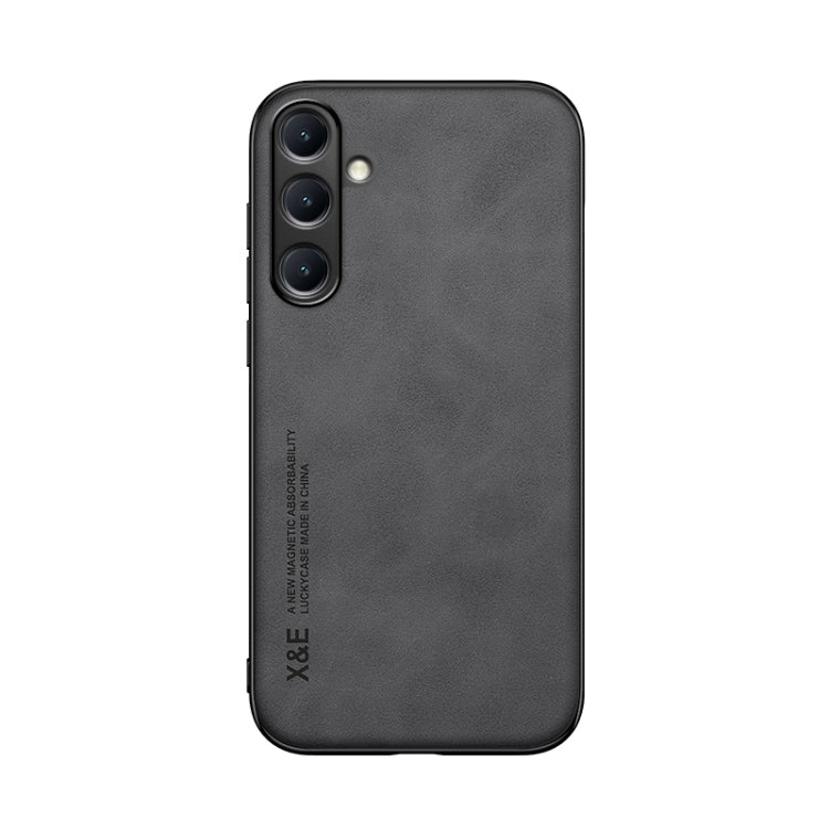 For Samsung Galaxy S25+ 5G Skin Feel Magnetic Leather Back Phone Case(Dark Grey) by buy2fix