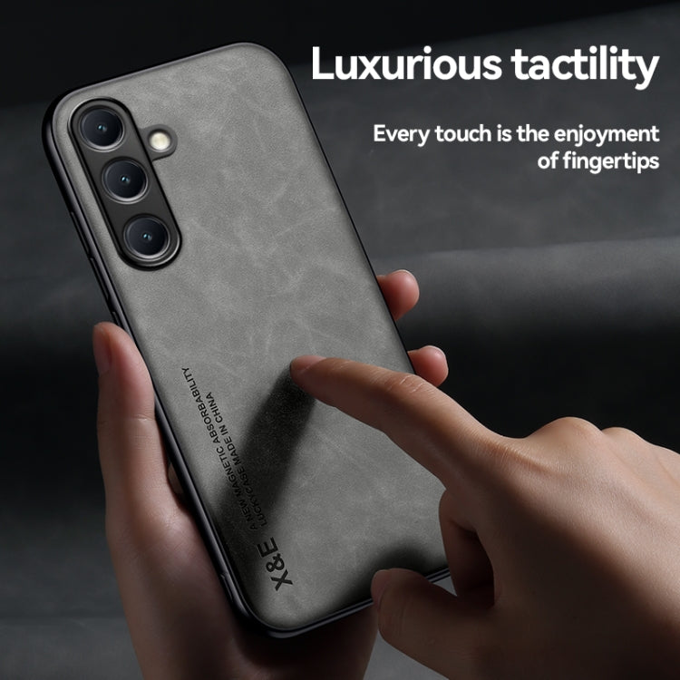 For Samsung Galaxy S25+ 5G Skin Feel Magnetic Leather Back Phone Case(Dark Grey) by buy2fix