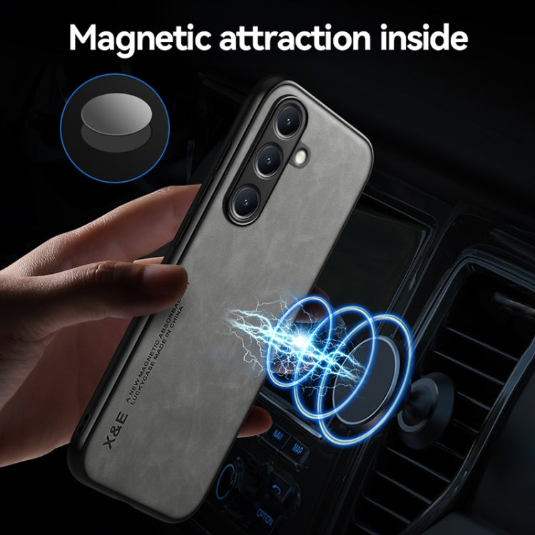 For Samsung Galaxy S25+ 5G Skin Feel Magnetic Leather Back Phone Case(Dark Grey) by buy2fix