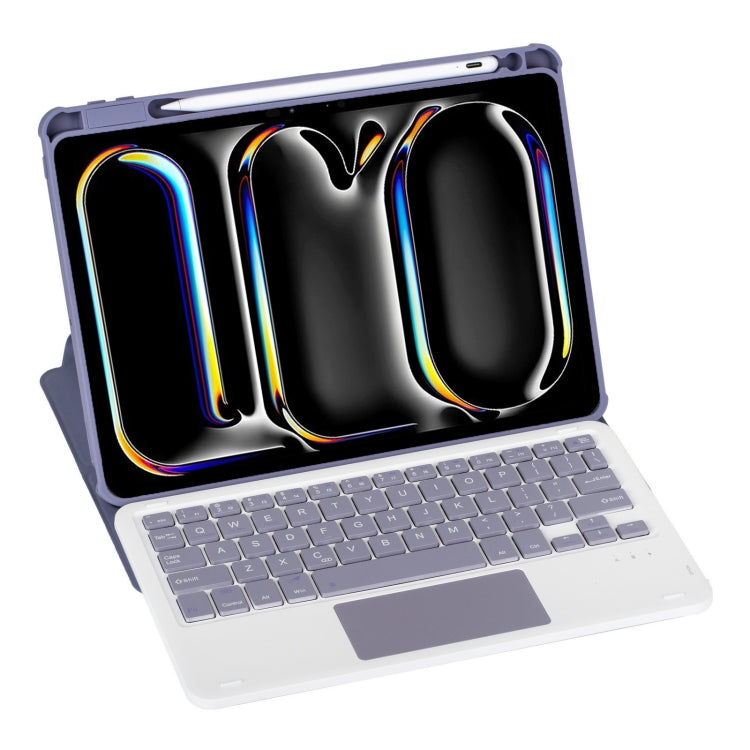 For iPad Pro 11 2024 L13-A 360 Rotation Acrylic Transparent Bluetooth Keyboard Leather Case With Touch Control(Purple) - For iPad Pro by buy2fix | Online Shopping UK | buy2fix