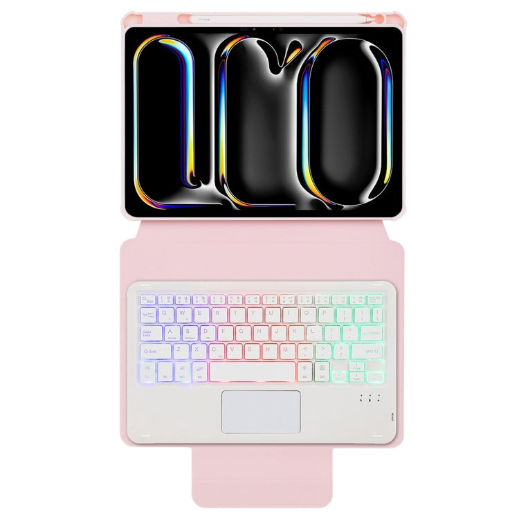 For iPad Pro 11 2024 L13-AS 360 Rotation Acrylic Transparent Bluetooth Keyboard Leather Case With Touch Control / Backlight(Pink) - For iPad Pro by buy2fix | Online Shopping UK | buy2fix
