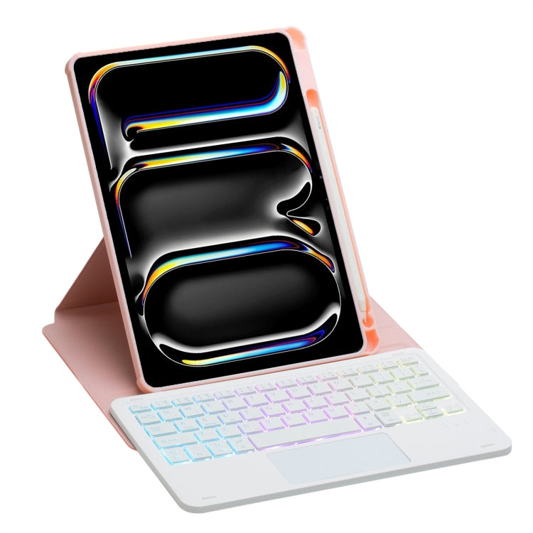 For iPad Pro 11 2024 L13-AS 360 Rotation Acrylic Transparent Bluetooth Keyboard Leather Case With Touch Control / Backlight(Pink) - For iPad Pro by buy2fix | Online Shopping UK | buy2fix