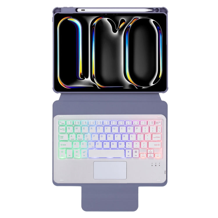 For iPad Pro 11 2024 L13-AS 360 Rotation Acrylic Transparent Bluetooth Keyboard Leather Case With Touch Control / Backlight(Purple) - For iPad Pro by buy2fix | Online Shopping UK | buy2fix