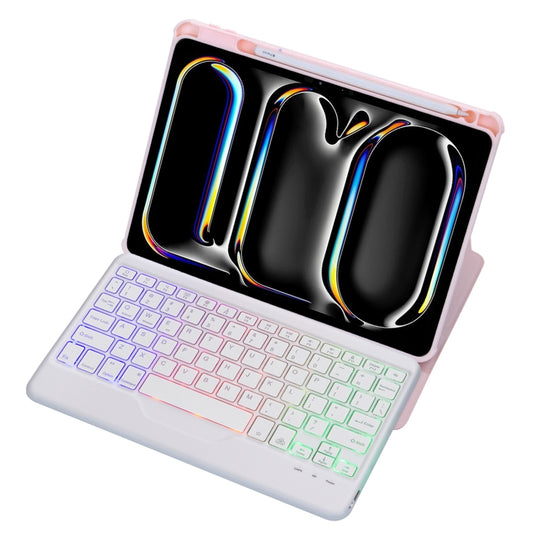 For iPad Pro 11 2024 L13-BS 360 Rotation Acrylic Transparent Bluetooth Keyboard Leather Case with Backlight(Pink) - For iPad Pro by buy2fix | Online Shopping UK | buy2fix
