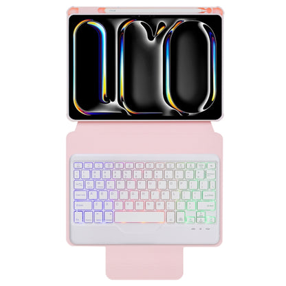 For iPad Pro 11 2024 L13-BS 360 Rotation Acrylic Transparent Bluetooth Keyboard Leather Case with Backlight(Pink) - For iPad Pro by buy2fix | Online Shopping UK | buy2fix