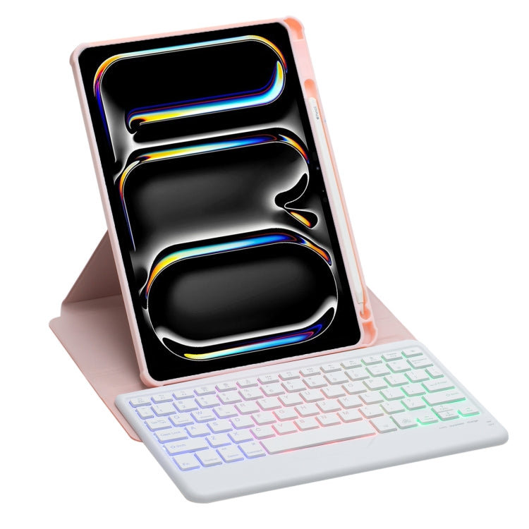 For iPad Pro 11 2024 L13-BS 360 Rotation Acrylic Transparent Bluetooth Keyboard Leather Case with Backlight(Pink) - For iPad Pro by buy2fix | Online Shopping UK | buy2fix