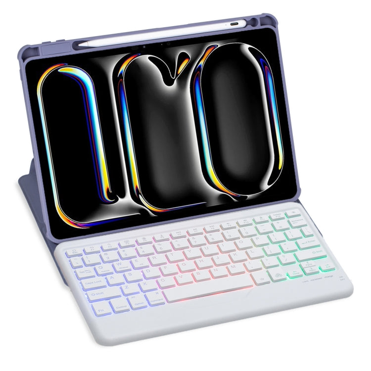 For iPad Pro 11 2024 L13-BS 360 Rotation Acrylic Transparent Bluetooth Keyboard Leather Case with Backlight(Purple) - For iPad Pro by buy2fix | Online Shopping UK | buy2fix