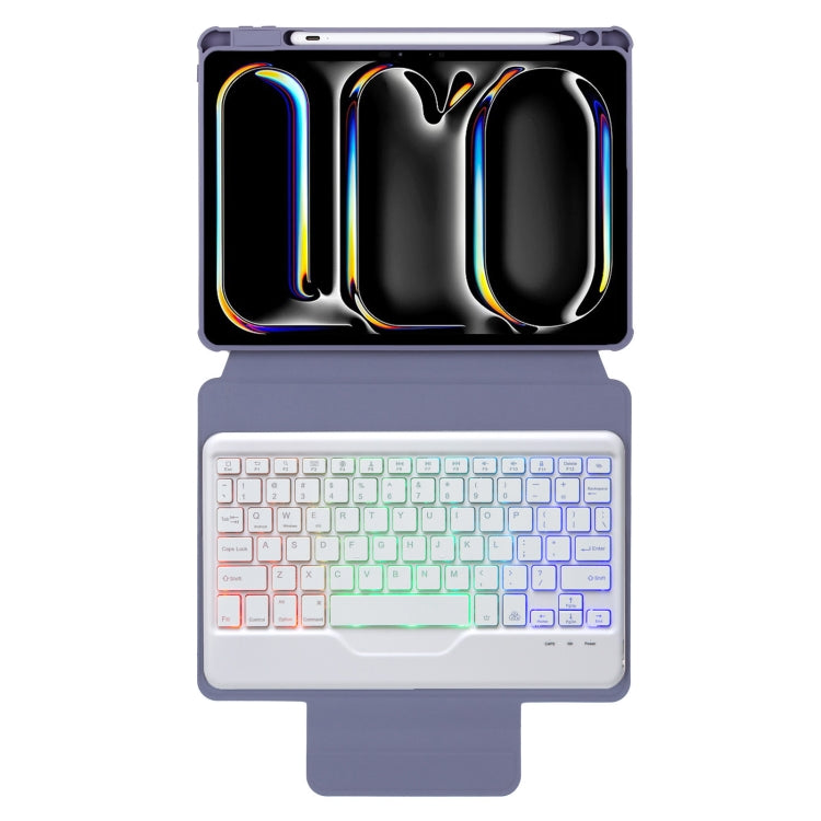 For iPad Pro 11 2024 L13-BS 360 Rotation Acrylic Transparent Bluetooth Keyboard Leather Case with Backlight(Purple) - For iPad Pro by buy2fix | Online Shopping UK | buy2fix