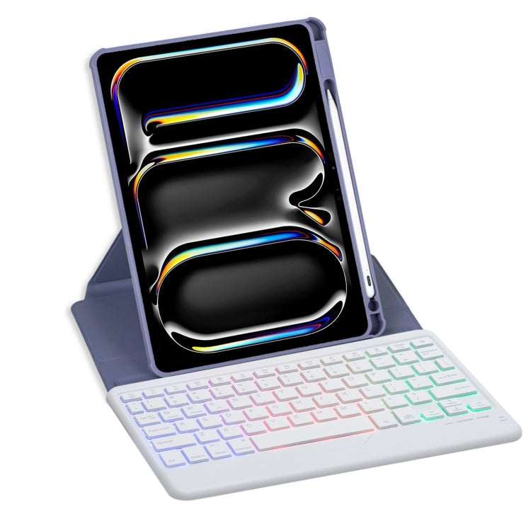 For iPad Pro 11 2024 L13-BS 360 Rotation Acrylic Transparent Bluetooth Keyboard Leather Case with Backlight(Purple) - For iPad Pro by buy2fix | Online Shopping UK | buy2fix