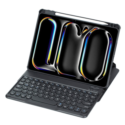 For iPad Pro 11 2024 YL13 360 Rotation Acrylic Transparent Round Keycap Bluetooth Keyboard Leather Case(Black) - For iPad Pro by buy2fix | Online Shopping UK | buy2fix