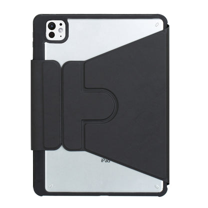 For iPad Pro 11 2024 YL13 360 Rotation Acrylic Transparent Round Keycap Bluetooth Keyboard Leather Case(Black) - For iPad Pro by buy2fix | Online Shopping UK | buy2fix