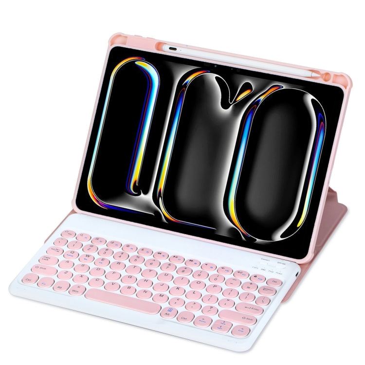 For iPad Pro 11 2024 YL13 360 Rotation Acrylic Transparent Round Keycap Bluetooth Keyboard Leather Case(Pink) - For iPad Pro by buy2fix | Online Shopping UK | buy2fix