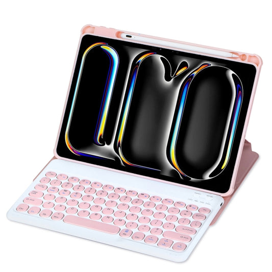 For iPad Pro 11 2024 YL13 360 Rotation Acrylic Transparent Round Keycap Bluetooth Keyboard Leather Case(Pink) - For iPad Pro by buy2fix | Online Shopping UK | buy2fix