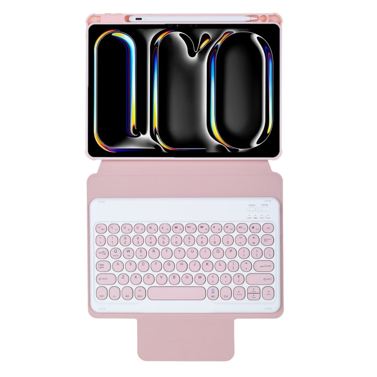 For iPad Pro 11 2024 YL13 360 Rotation Acrylic Transparent Round Keycap Bluetooth Keyboard Leather Case(Pink) - For iPad Pro by buy2fix | Online Shopping UK | buy2fix