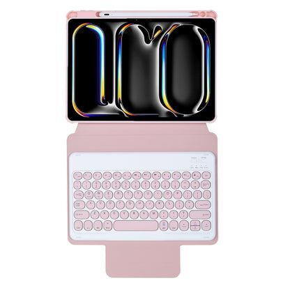 For iPad Pro 11 2024 YL13 360 Rotation Acrylic Transparent Round Keycap Bluetooth Keyboard Leather Case(Pink) - For iPad Pro by buy2fix | Online Shopping UK | buy2fix